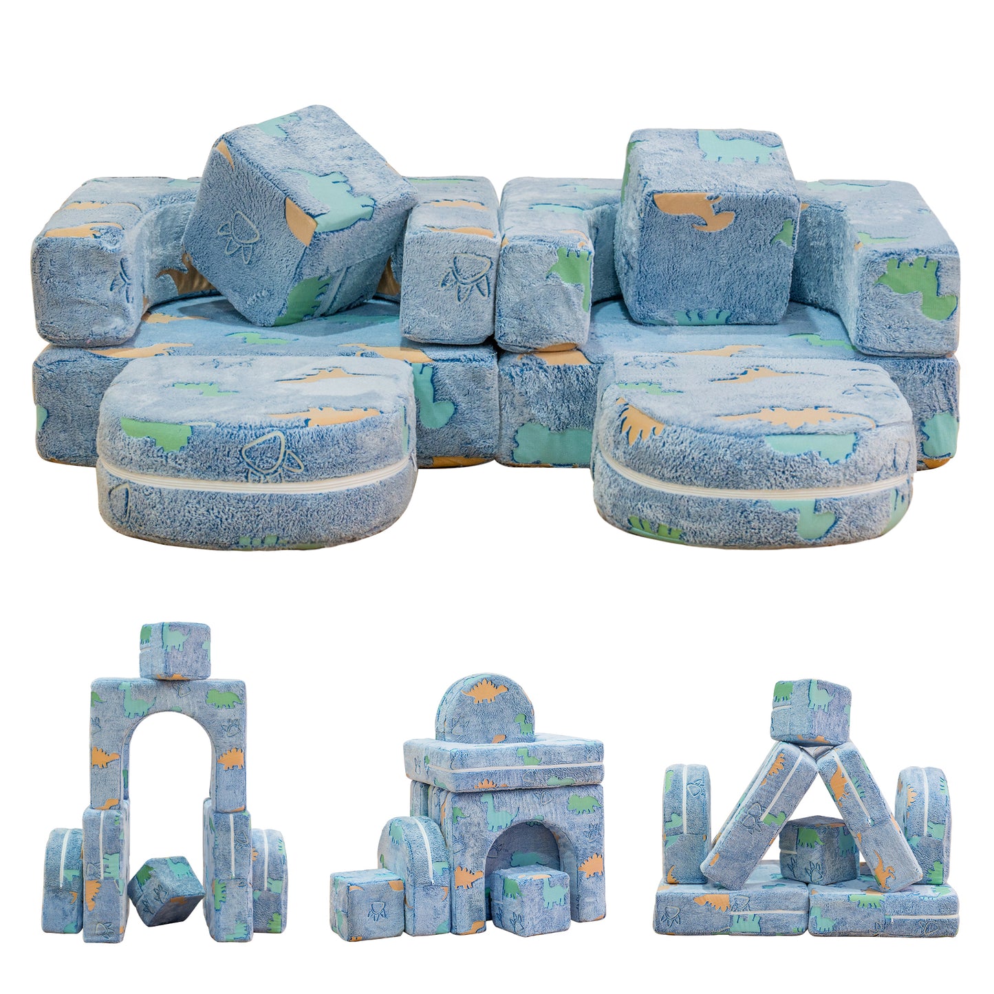 Baxluxe Modular Kids Play Couch, Kids Couch for Playroom Bedroom, Kids Couch Glow in The Dark, 5 Seconds Instant Expansion