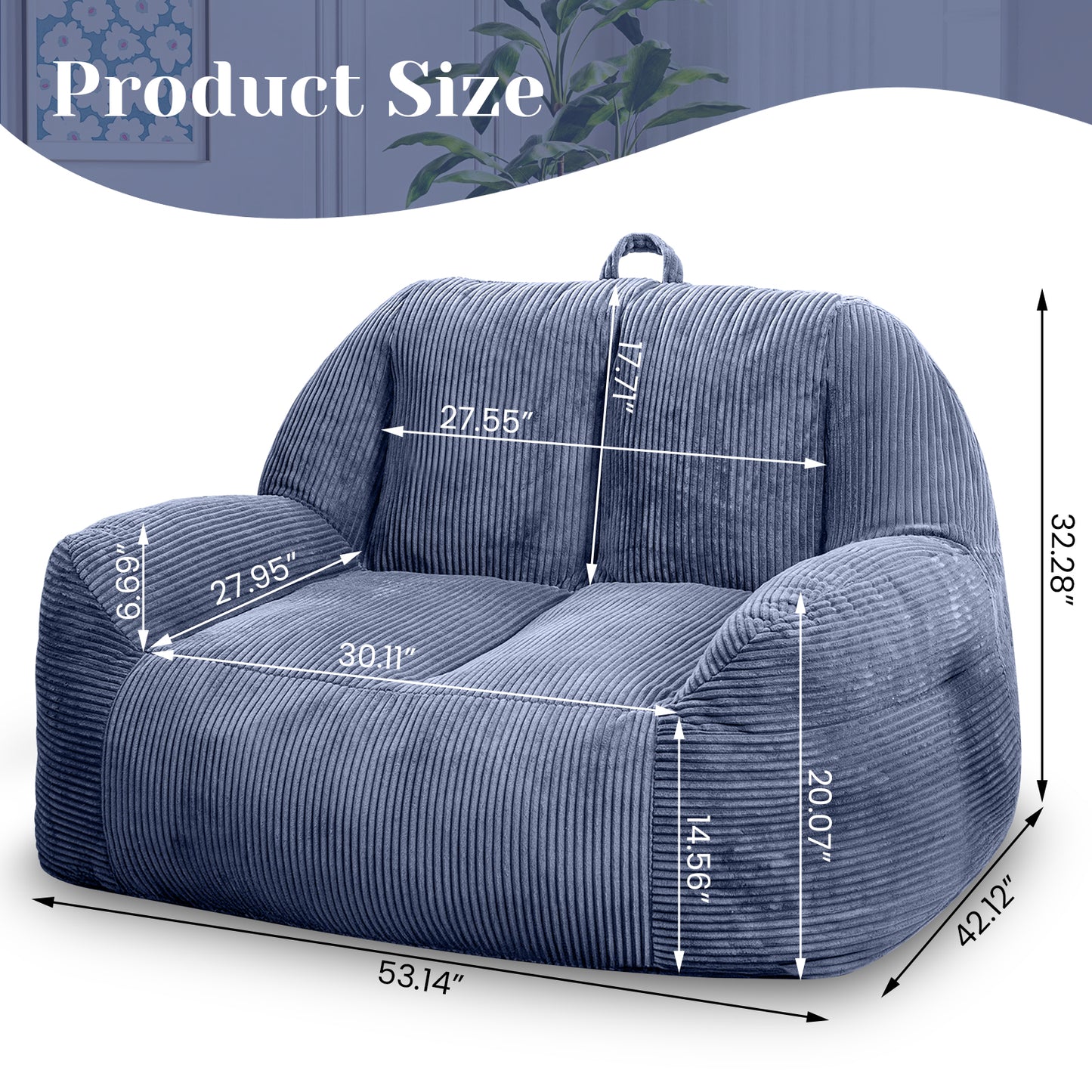 Stmoze Bean Bag Chair, Faux Fur Bean Bag Chair for Adults, Fluffy and Comfy Bean Bag Chair with Filler, Big Bean Bag Sofa Chair for Reading, Gaming, Stuffed High-Density Foam, Grey