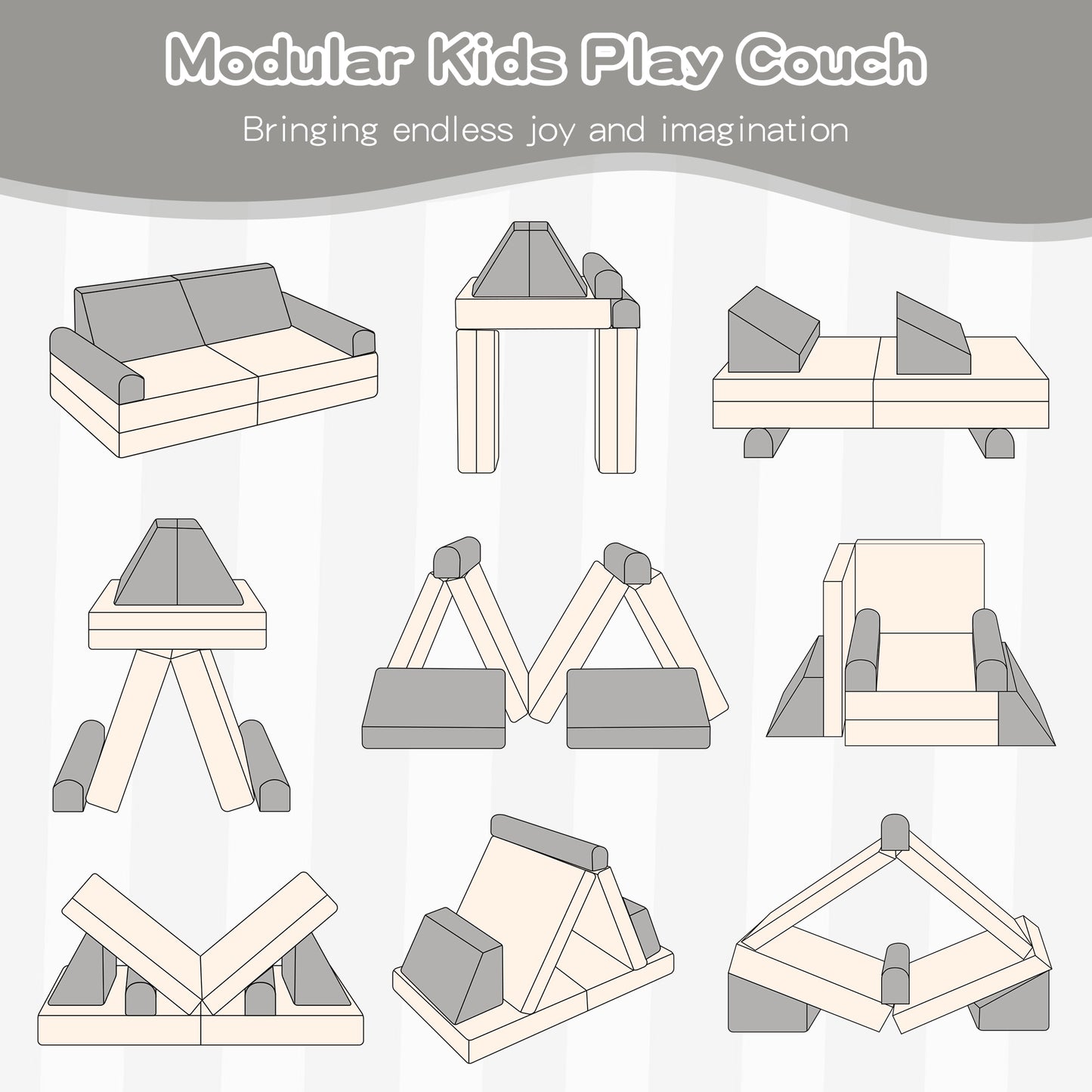 Baxluxe Modular Kids Play Couch, Kids Couch for Playroom, Kids Sofa Couch, 5 Seconds Instant Expansion, Corduroy Fabric