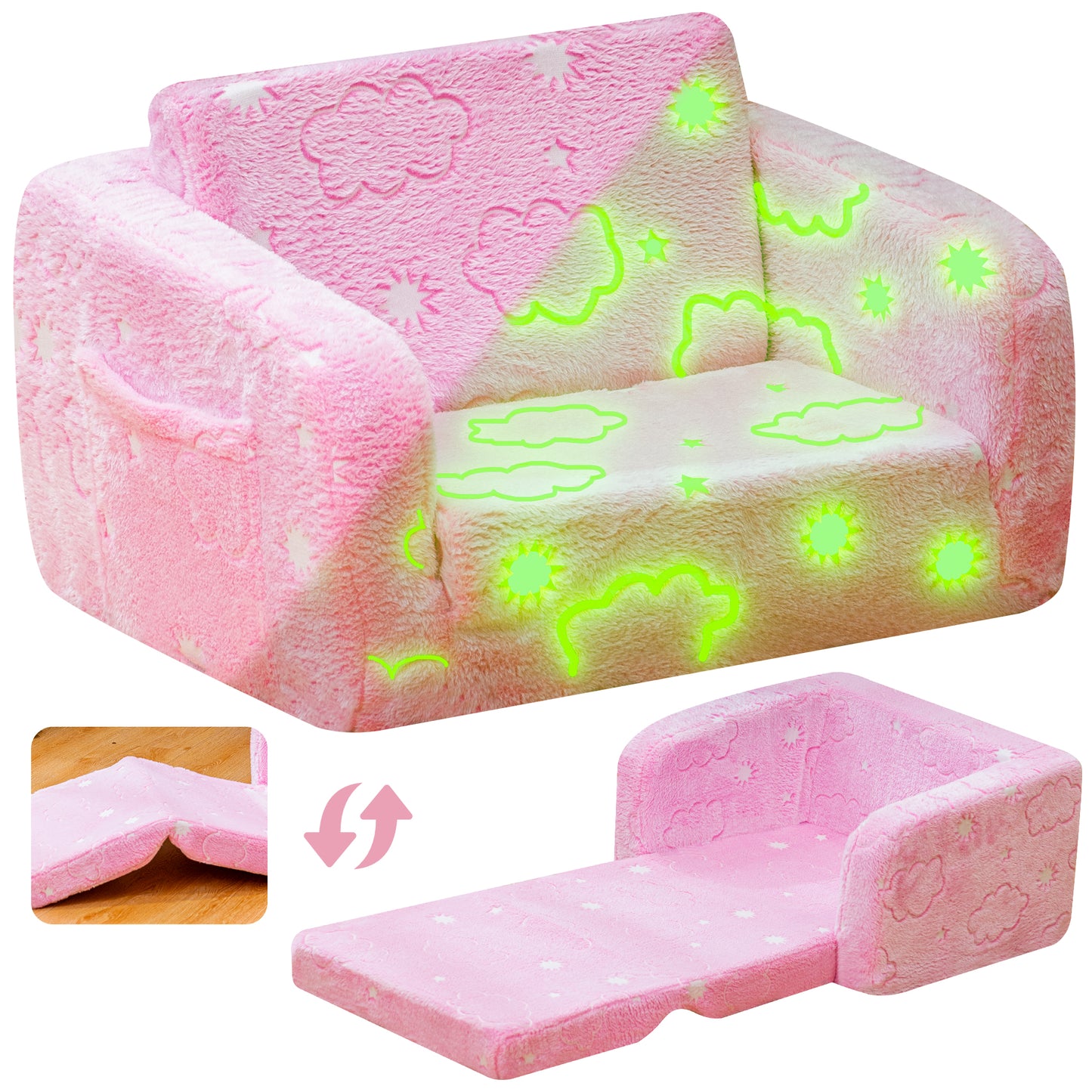 Baxluxe Modular Play Couch - Glow in the Dark Play Couch for Kids, Soft & Comfy, Adjustable Backrest, Suitable for Ages 3+ Years kid foam couch