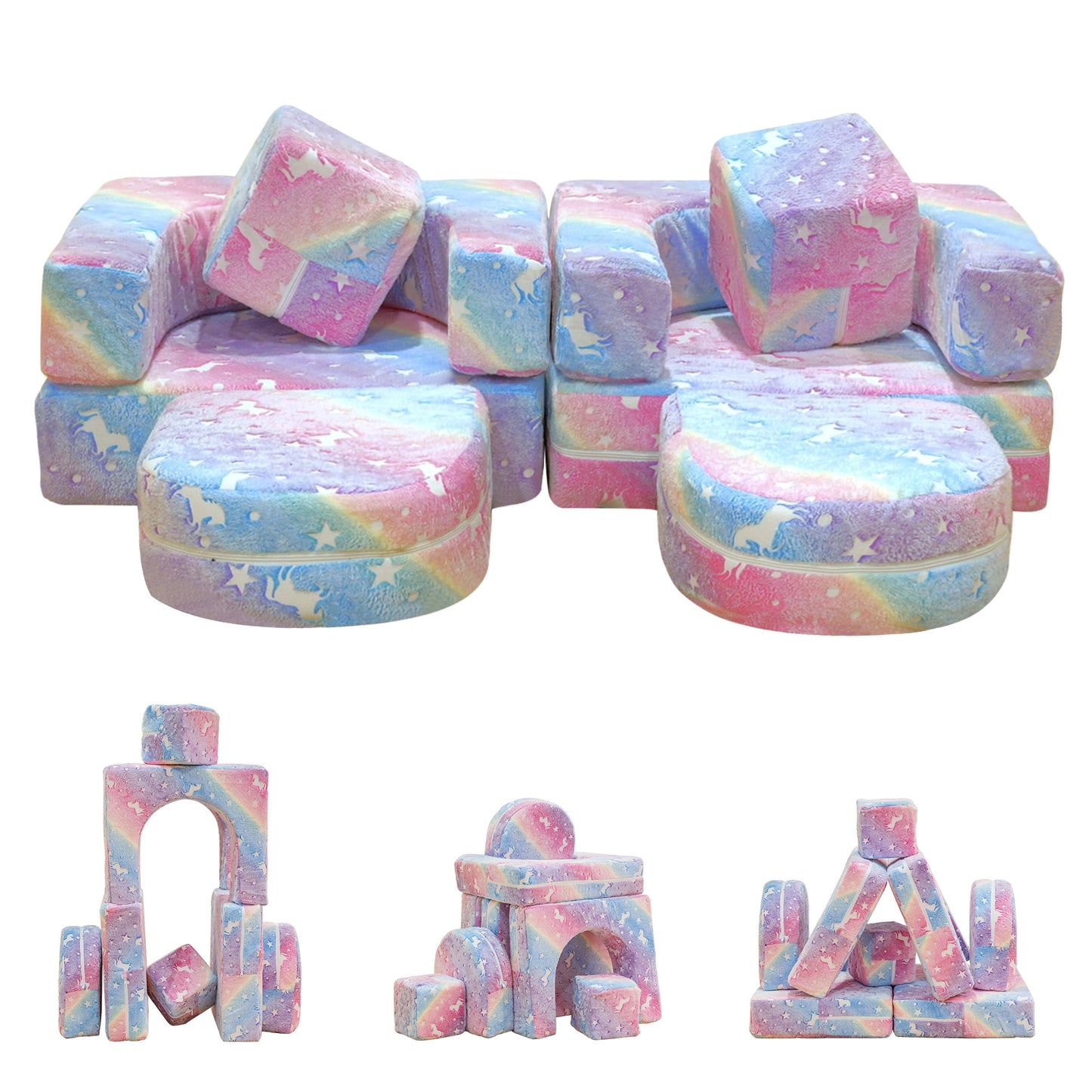 Baxluxe Modular Kids Play Couch, Kids Couch for Playroom Bedroom, Kids Couch Glow in The Dark, 5 Seconds Instant Expansion