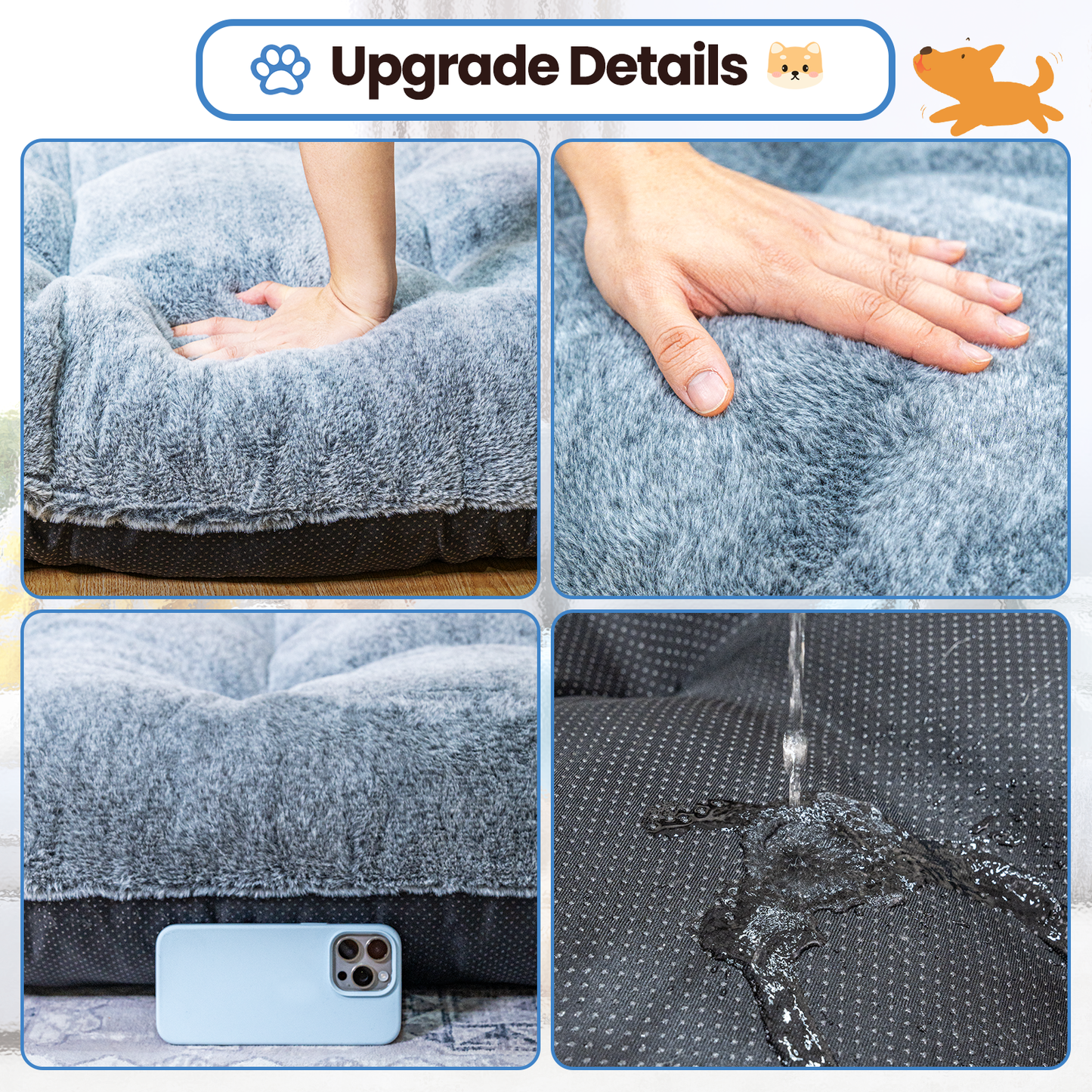 Baxluxe Deluxe Dog Ded for Large and Medium Dog, Soft Faux Fur Fabic Dog Crate Mat with High Density Foam, Dog Mattress with Anti-Slip Bottom, Grey