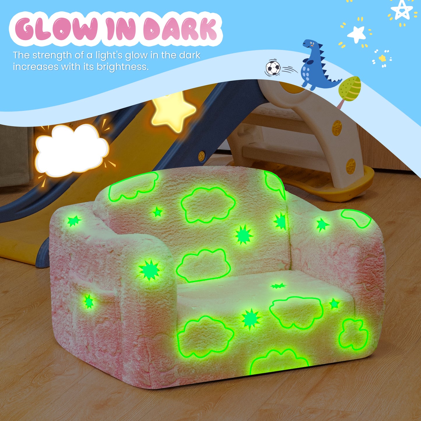Baxluxe Modular Play Couch for Kids 3+ Years Old, Glow in The Dark Play Couch, Fold Out Couch for Kids, Convertible Kids Fold Out Play Foam and Floor Cushion for Bedroom and Playroom