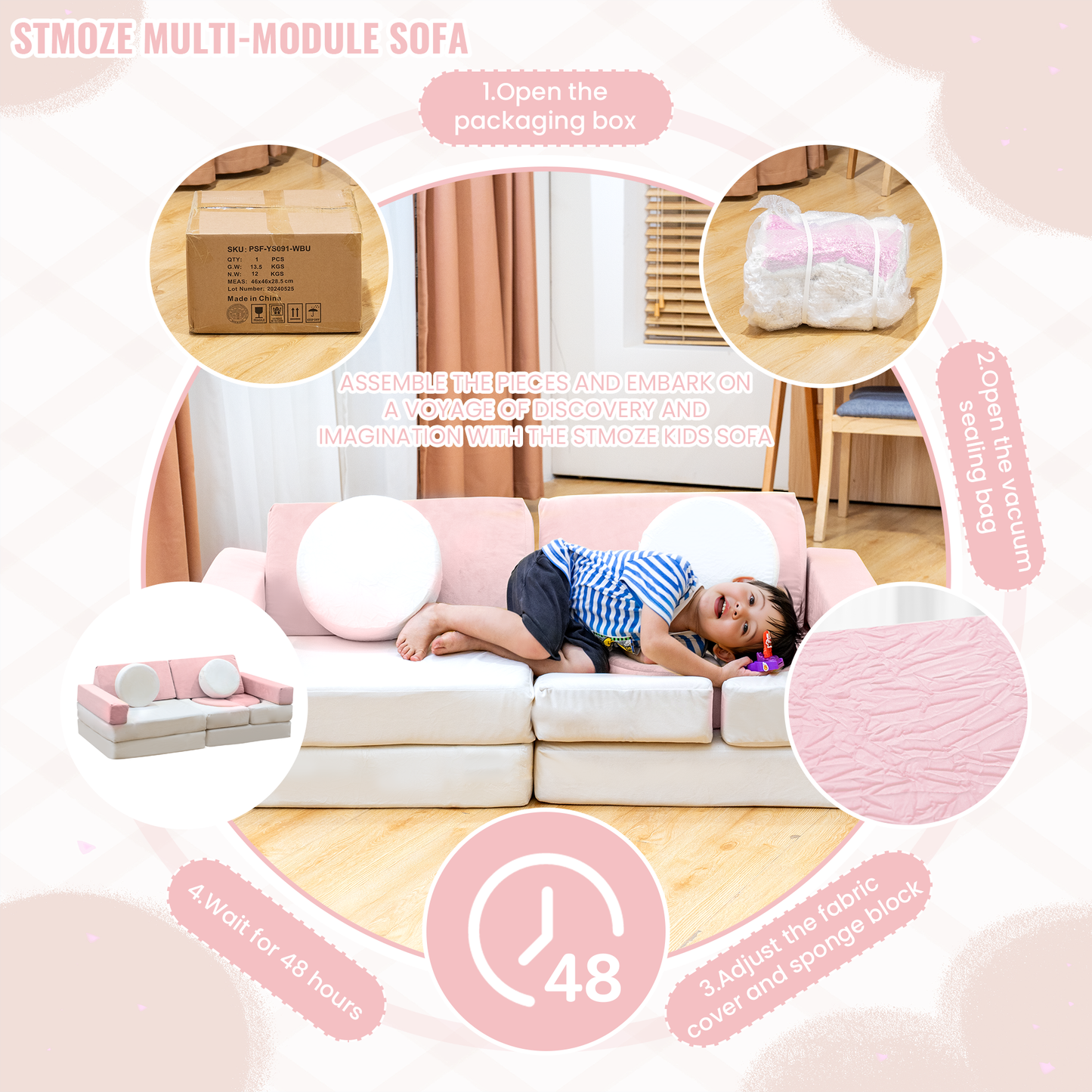 Baxluxe 13PCS Modular Kids Play Couch with Washable Velvet Cover, Modular Couch for Boys and Girls, Convertible Foam and Floor Cushion for Nursery Playroom