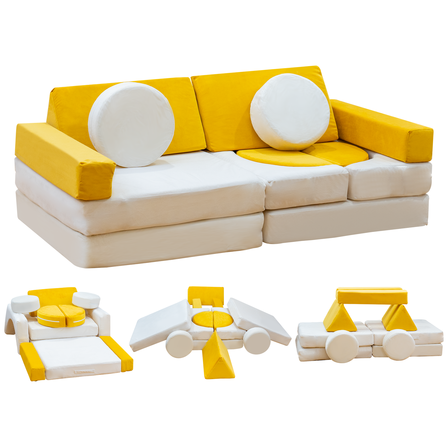 Baxluxe 13PCS Modular Kids Play Couch with Washable Velvet Cover, Modular Couch for Boys and Girls, Convertible Foam and Floor Cushion for Nursery Playroom