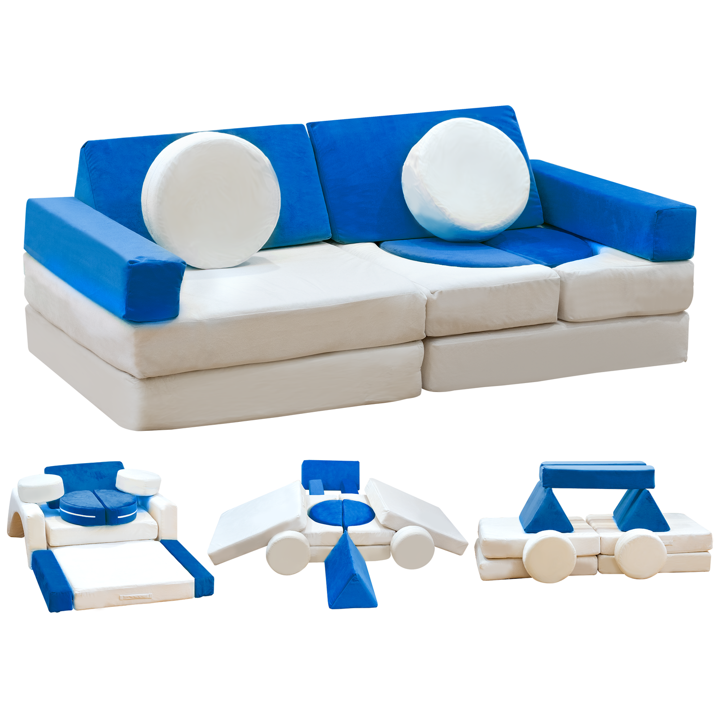 Baxluxe 13PCS Modular Kids Play Couch with Washable Velvet Cover, Modular Couch for Boys and Girls, Convertible Foam and Floor Cushion for Nursery Playroom