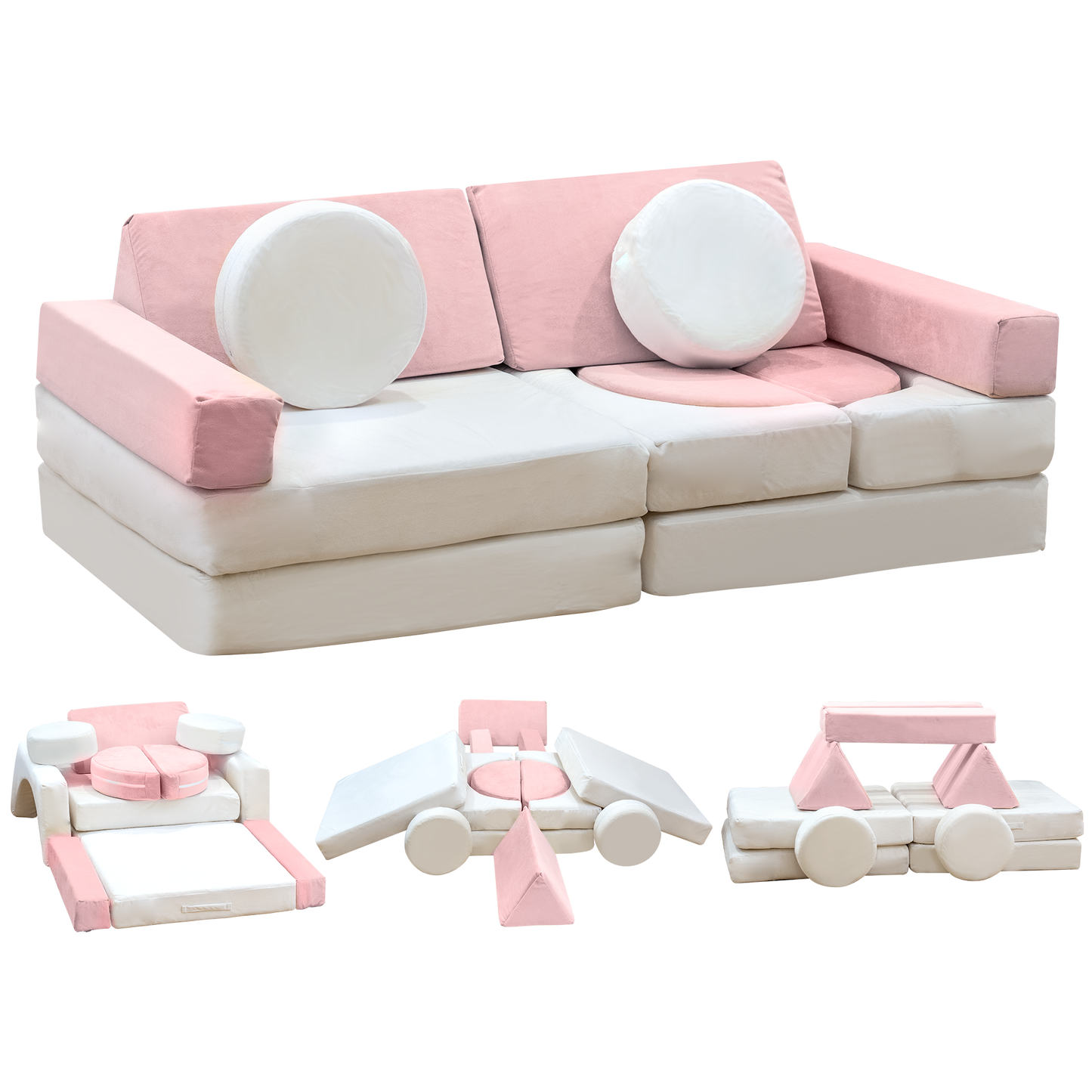 Baxluxe 13PCS Modular Kids Play Couch with Washable Velvet Cover, Modular Couch for Boys and Girls, Convertible Foam and Floor Cushion for Nursery Playroom