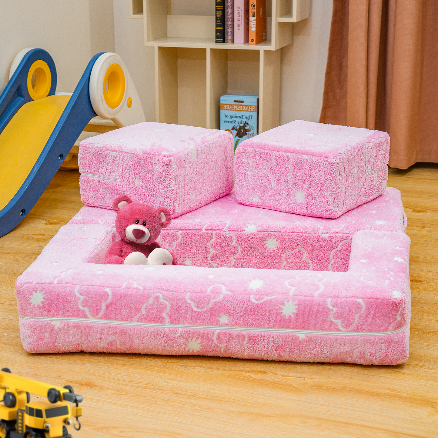 Baxluxe 4Pcs Modular Couch Kids Fort Glow in the Dark,Large Modular Couch Kids Glow in the Dark,Modular Kids Toddler Play Couch,Convertible Modular Couch Kids for Playroom
