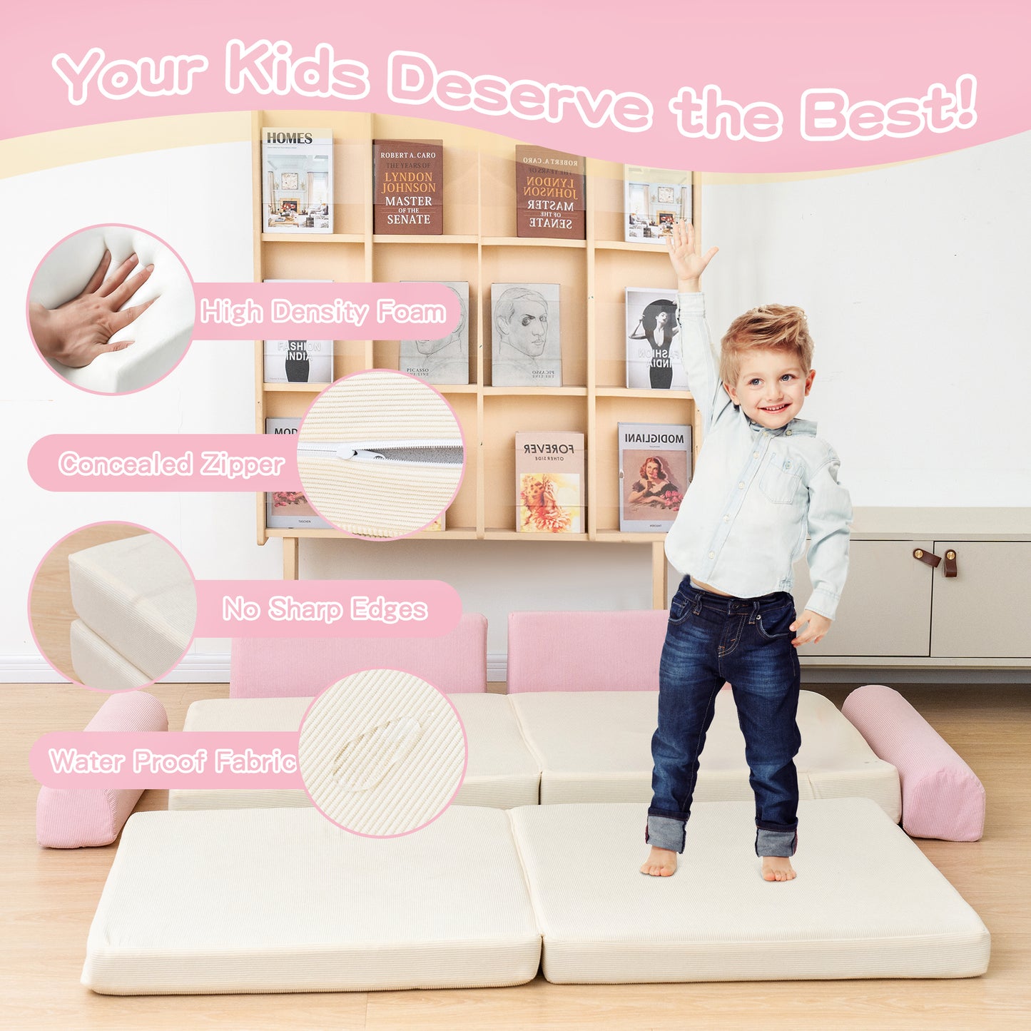 Baxluxe Modular Kids Play Couch, Kids Couch for Playroom, Kids Sofa Couch, 5 Seconds Instant Expansion, Corduroy Fabric