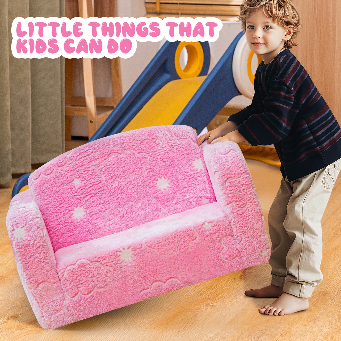 Baxluxe Modular Play Couch for Kids 3+ Years Old, Glow in The Dark Play Couch, Fold Out Couch for Kids, Convertible Kids Fold Out Play Foam and Floor Cushion for Bedroom and Playroom