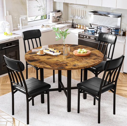 Baxluxe Round Dining Table Set, Modern 4 Person Solid Wood Round Kitchen Dining Table and Chairs Set for Apartment, Small Space, Kitchen Dining Room Round Dining Table, White