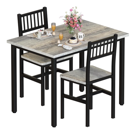 Baxluxe Dining Table Set, Rustic Kitchen Table and 2 Chairs with Metal Frame, Dining Room Dining Table Set, Small Space Breakfast Dining Table Set, Dining Room, Kitchen, Rustic Brown