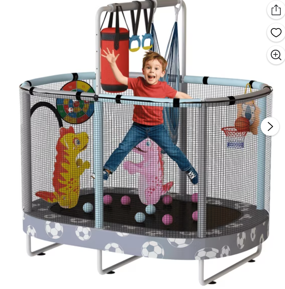 Baxluxe 60" Kids Trampoline 7-in-1, Elliptic Toddler Trampoline