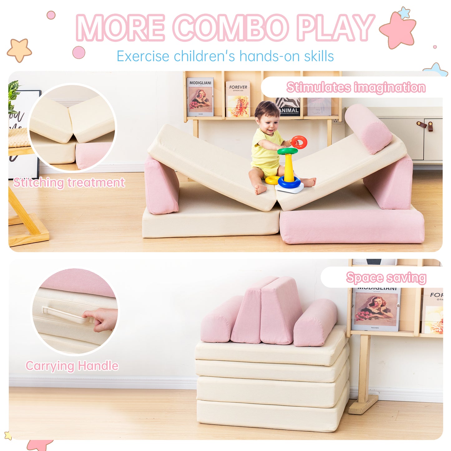 Baxluxe Modular Kids Play Couch, Kids Couch for Playroom, Kids Sofa Couch, 5 Seconds Instant Expansion, Corduroy Fabric