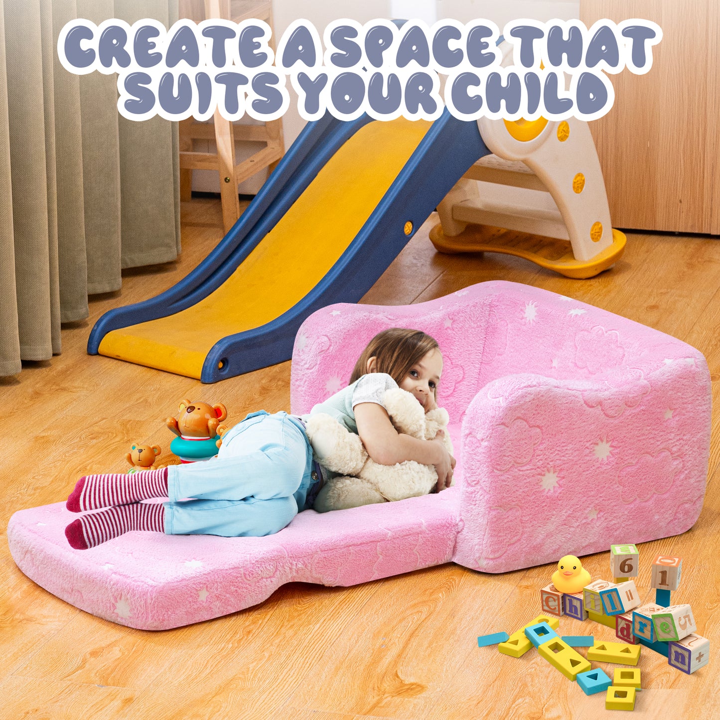 Baxluxe Modular Play Couch for Kids 3+ Years Old, Glow in The Dark Play Couch, Fold Out Couch for Kids, Convertible Kids Fold Out Play Foam and Floor Cushion for Bedroom and Playroom