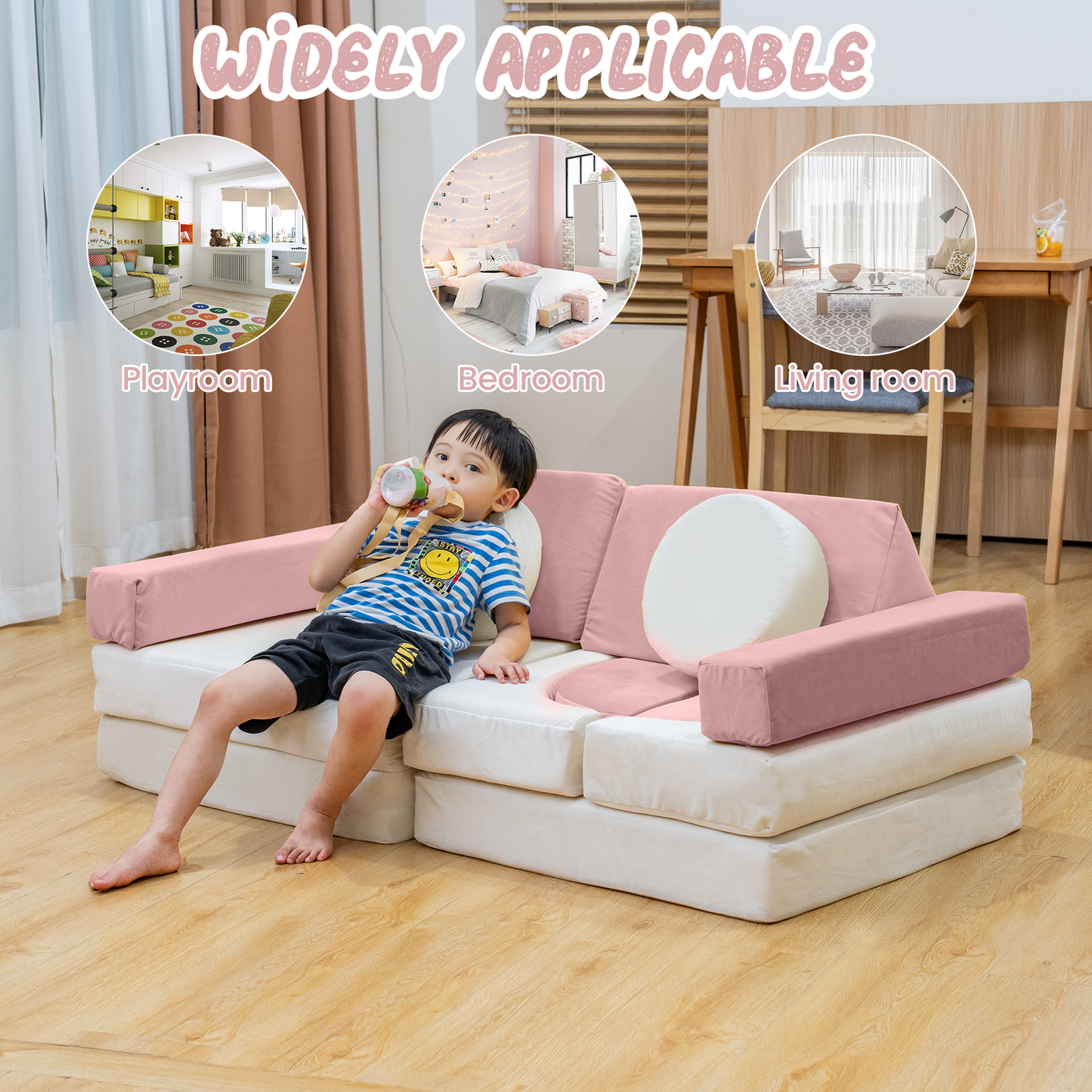 Baxluxe 13PCS Modular Kids Play Couch with Washable Velvet Cover, Modular Couch for Boys and Girls, Convertible Foam and Floor Cushion for Nursery Playroom
