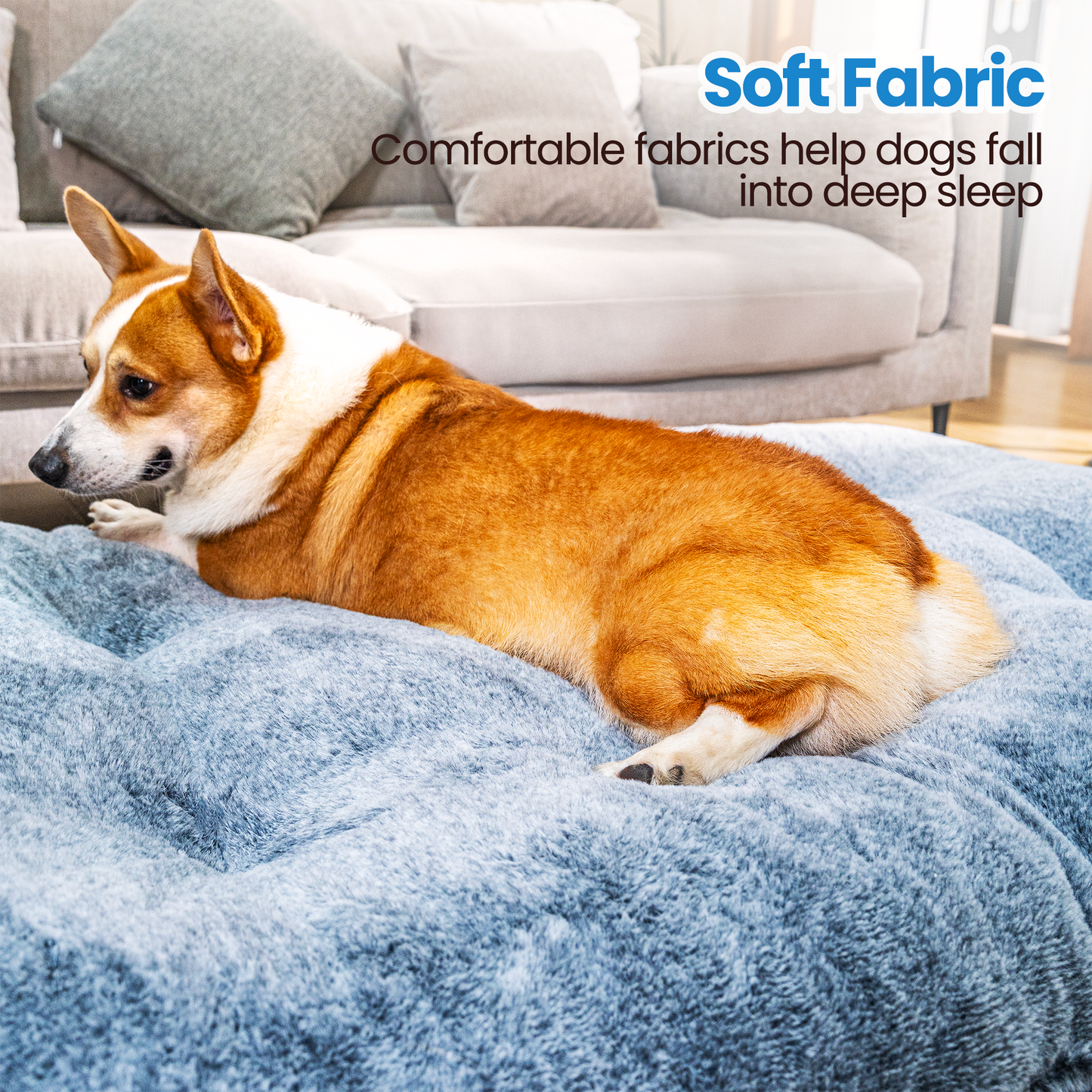 Baxluxe Deluxe Dog Ded for Large and Medium Dog, Soft Faux Fur Fabic Dog Crate Mat with High Density Foam, Dog Mattress with Anti-Slip Bottom, Grey