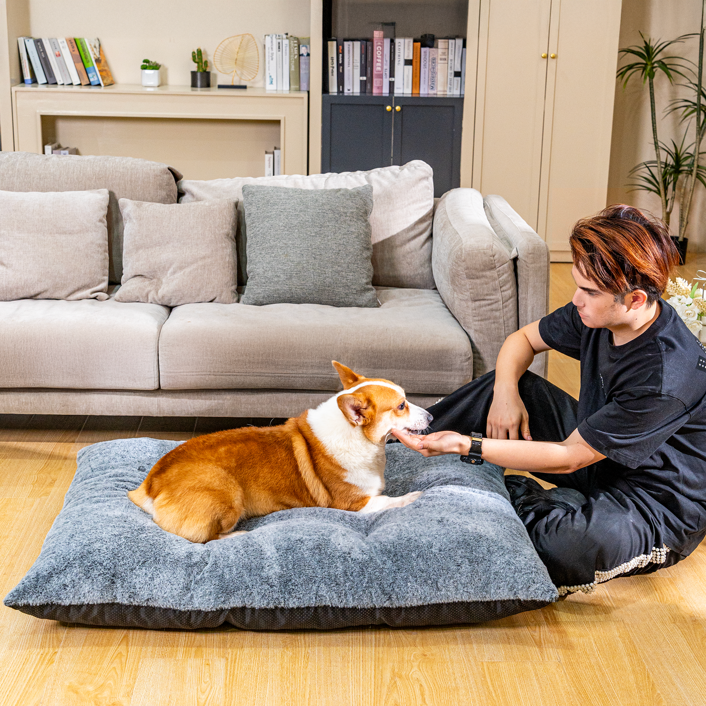 Baxluxe Deluxe Dog Ded for Large and Medium Dog, Soft Faux Fur Fabic Dog Crate Mat with High Density Foam, Dog Mattress with Anti-Slip Bottom, Grey