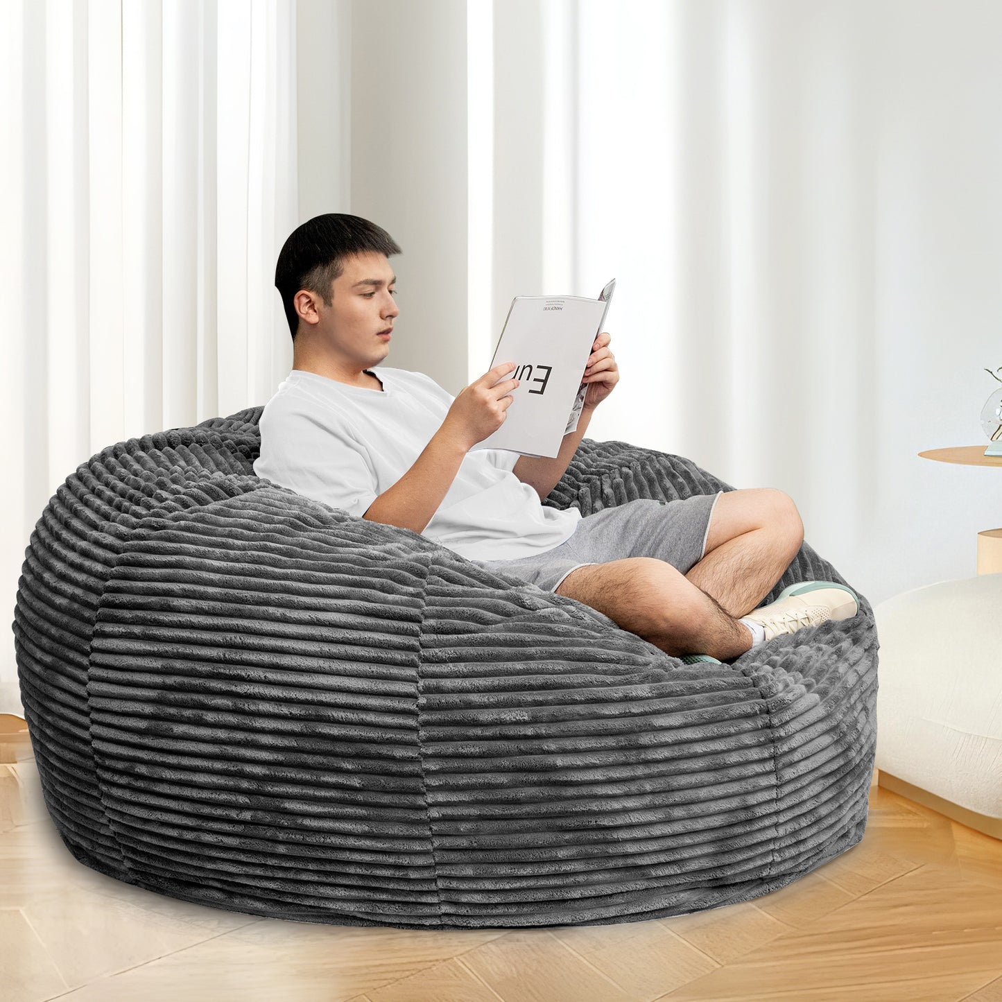 Baxluxe Large Bean Bag Chair for Adults, 6FT Giant Beanbag Chairs with Memory Foam Filled,Ultra Soft Lazy Sofa for Living Room Bedroom,Grey