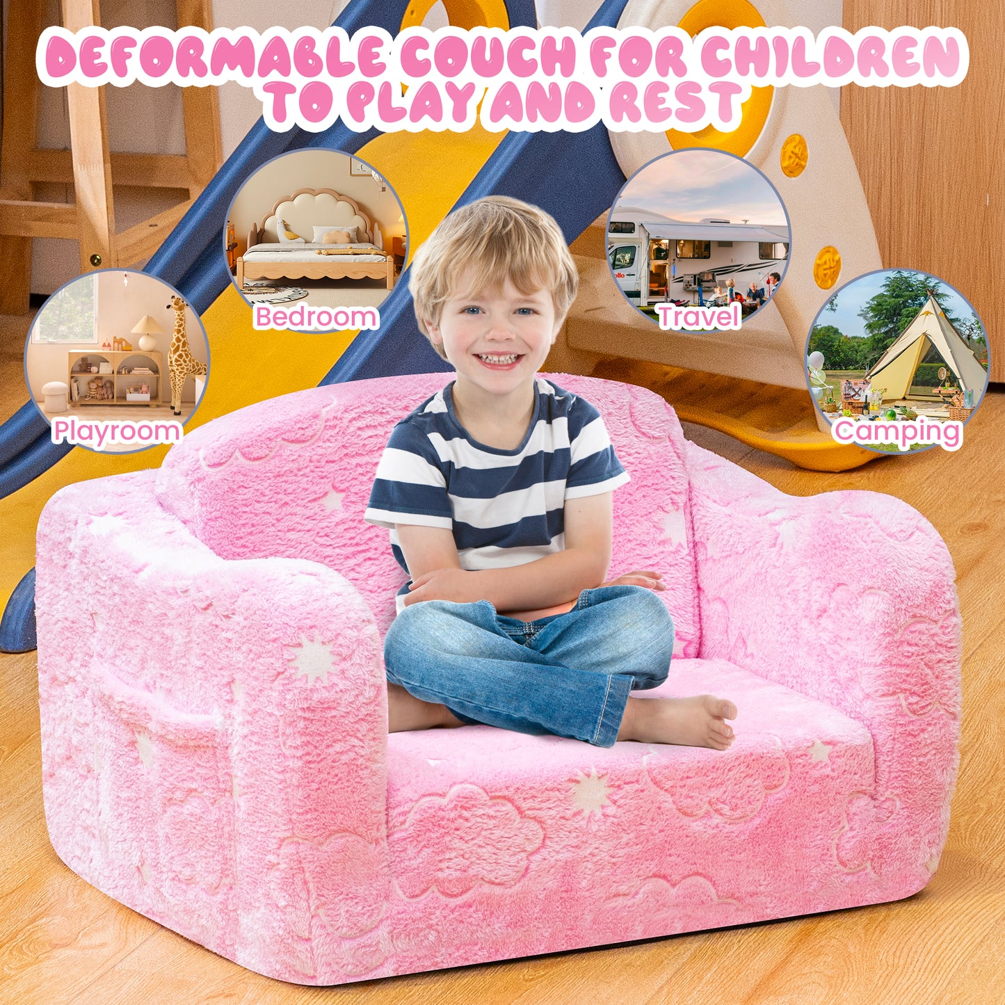 Baxluxe Modular Play Couch for Kids 3+ Years Old, Glow in The Dark Play Couch, Fold Out Couch for Kids, Convertible Kids Fold Out Play Foam and Floor Cushion for Bedroom and Playroom
