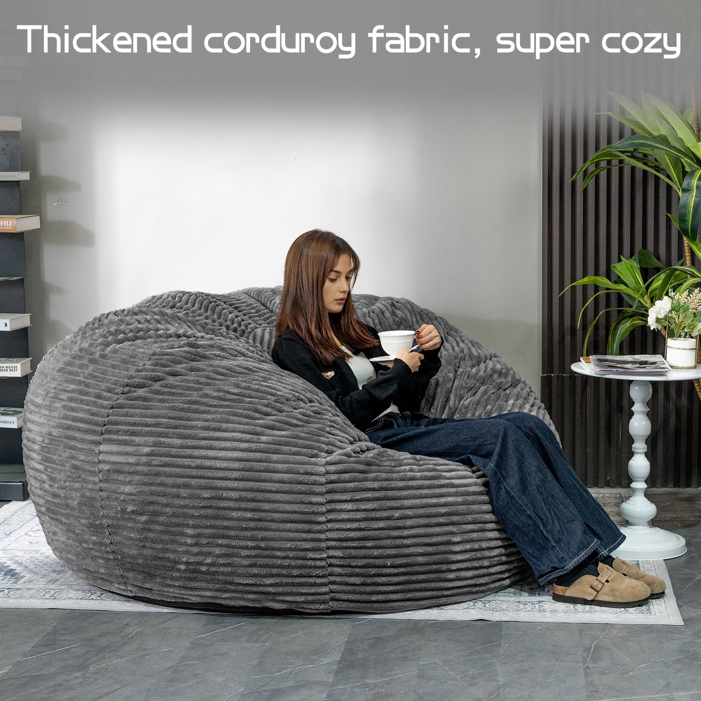 Baxluxe Large Bean Bag Chair for Adults, 6FT Giant Beanbag Chairs with Memory Foam Filled,Ultra Soft Lazy Sofa for Living Room Bedroom,Grey