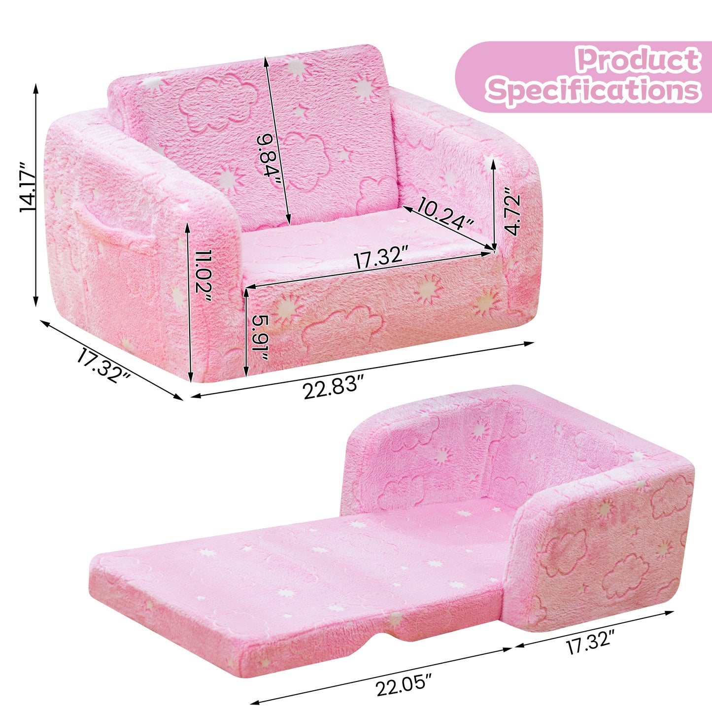 Baxluxe Modular Play Couch - Glow in the Dark Play Couch for Kids, Soft & Comfy, Adjustable Backrest, Suitable for Ages 3+ Years kid foam couch