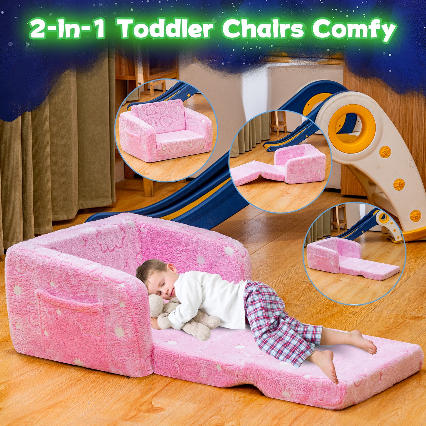 Baxluxe Modular Play Couch - Glow in the Dark Play Couch for Kids, Soft & Comfy, Adjustable Backrest, Suitable for Ages 3+ Years kid foam couch