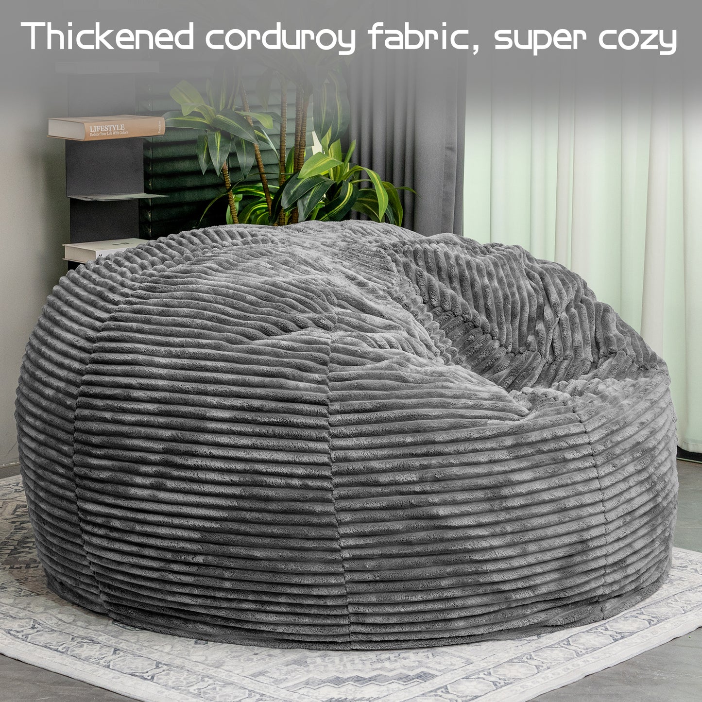 Baxluxe Large Bean Bag Chair for Adults, 6FT Giant Beanbag Chairs with Memory Foam Filled,Ultra Soft Lazy Sofa for Living Room Bedroom,Grey