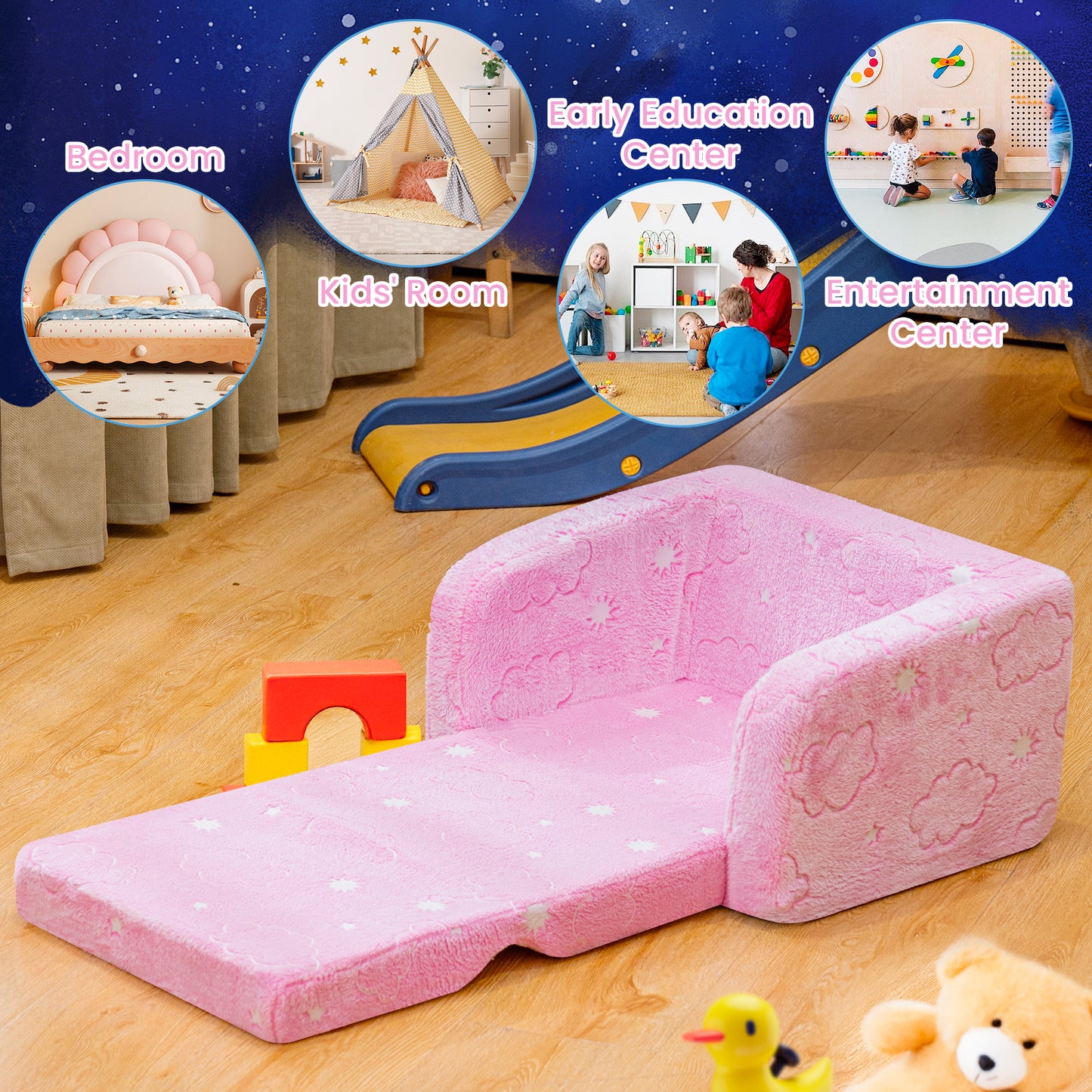 Baxluxe Modular Play Couch - Glow in the Dark Play Couch for Kids, Soft & Comfy, Adjustable Backrest, Suitable for Ages 3+ Years kid foam couch