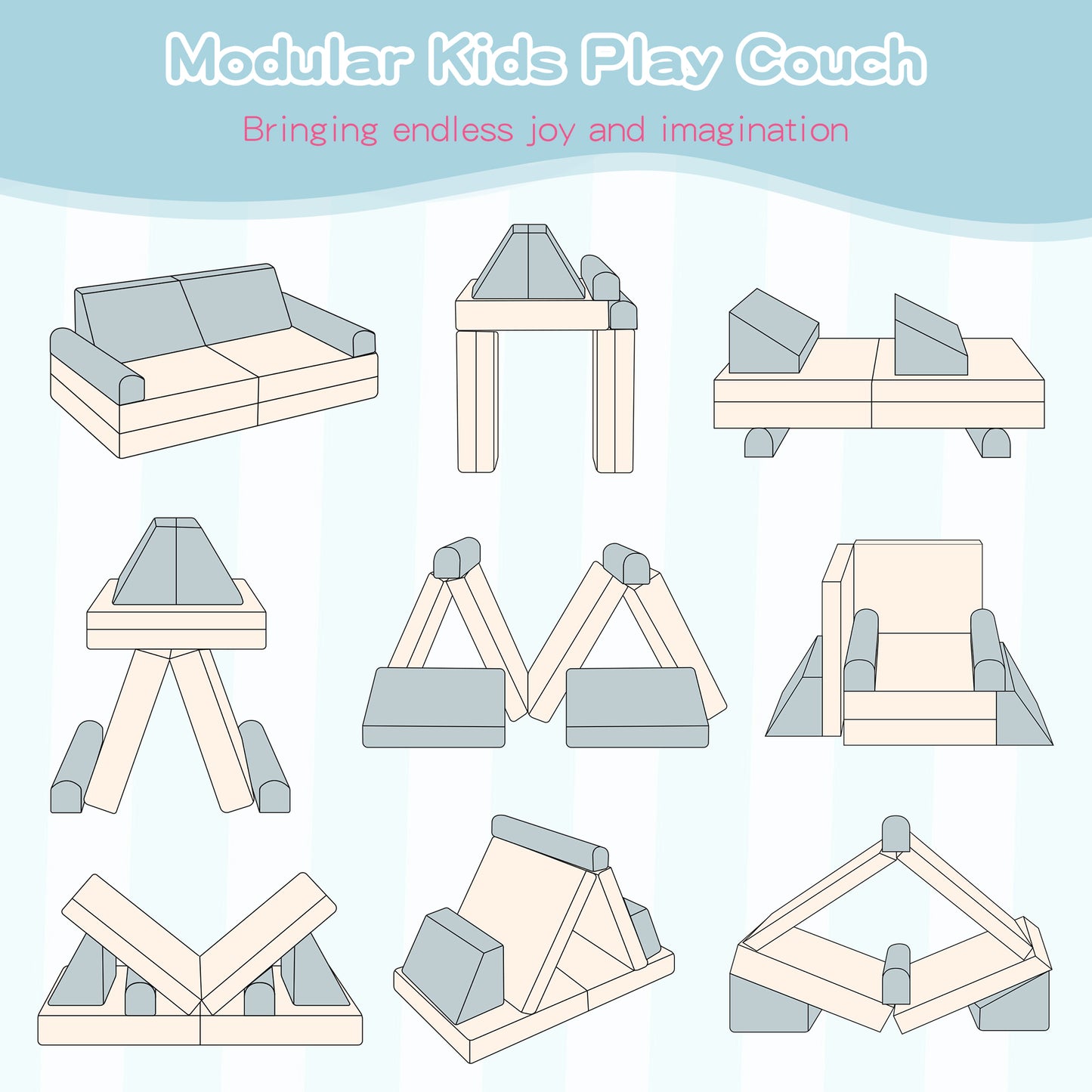 Baxluxe Modular Kids Play Couch, Kids Couch for Playroom, Kids Sofa Couch, 5 Seconds Instant Expansion, Corduroy Fabric