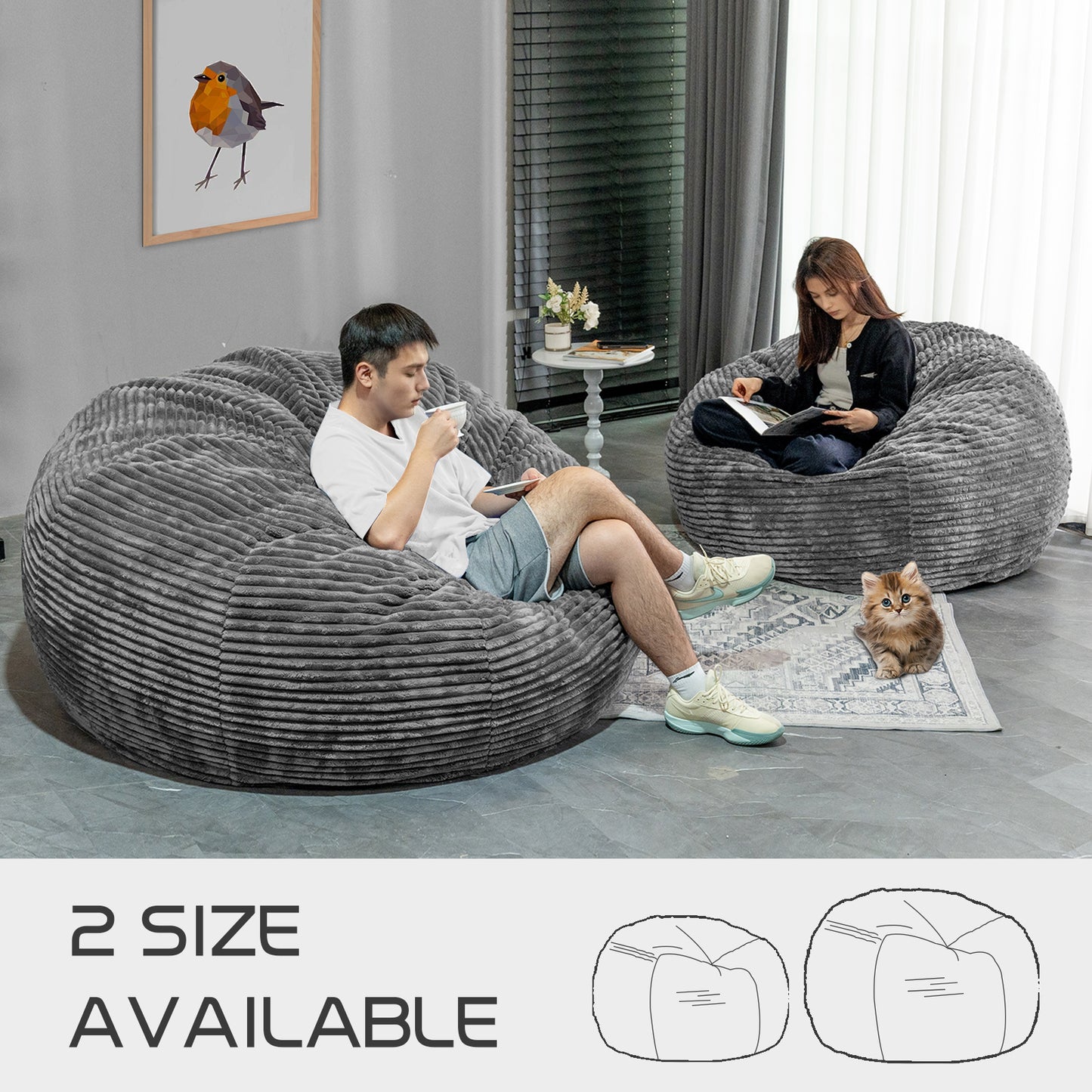 Baxluxe Large Bean Bag Chair for Adults, 6FT Giant Beanbag Chairs with Memory Foam Filled,Ultra Soft Lazy Sofa for Living Room Bedroom,Grey