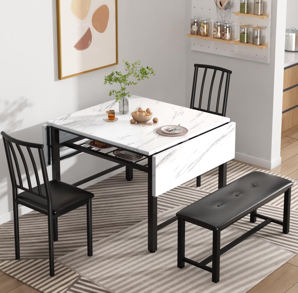 Baxluxe Folding Kitchen Table with Chairs Set for 4