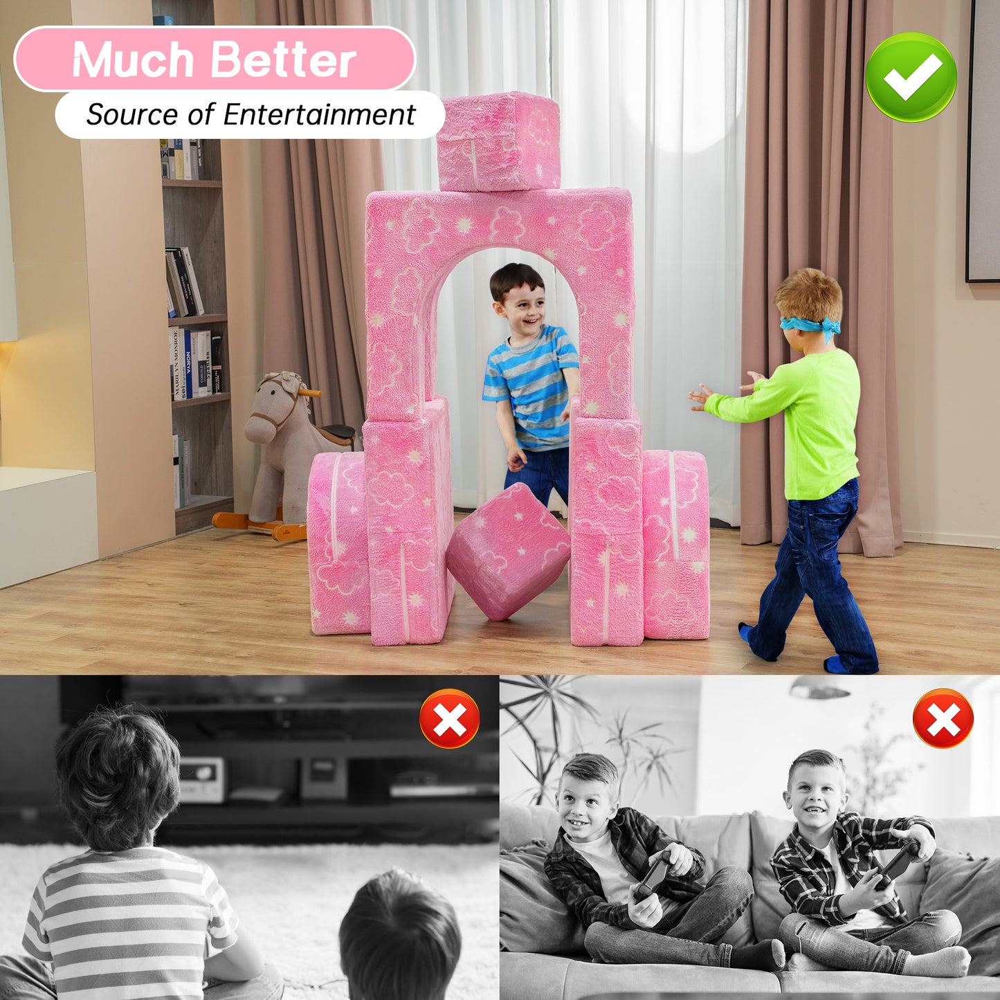 Baxluxe Modular Kids Play Couch, Kids Couch for Playroom Bedroom, Kids Couch Glow in The Dark, 5 Seconds Instant Expansion