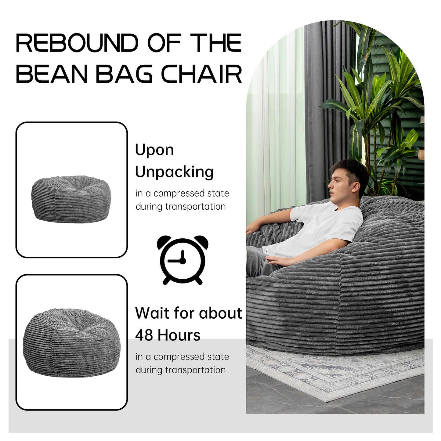 Baxluxe Large Bean Bag Chair for Adults, 6FT Giant Beanbag Chairs with Memory Foam Filled,Ultra Soft Lazy Sofa for Living Room Bedroom,Grey