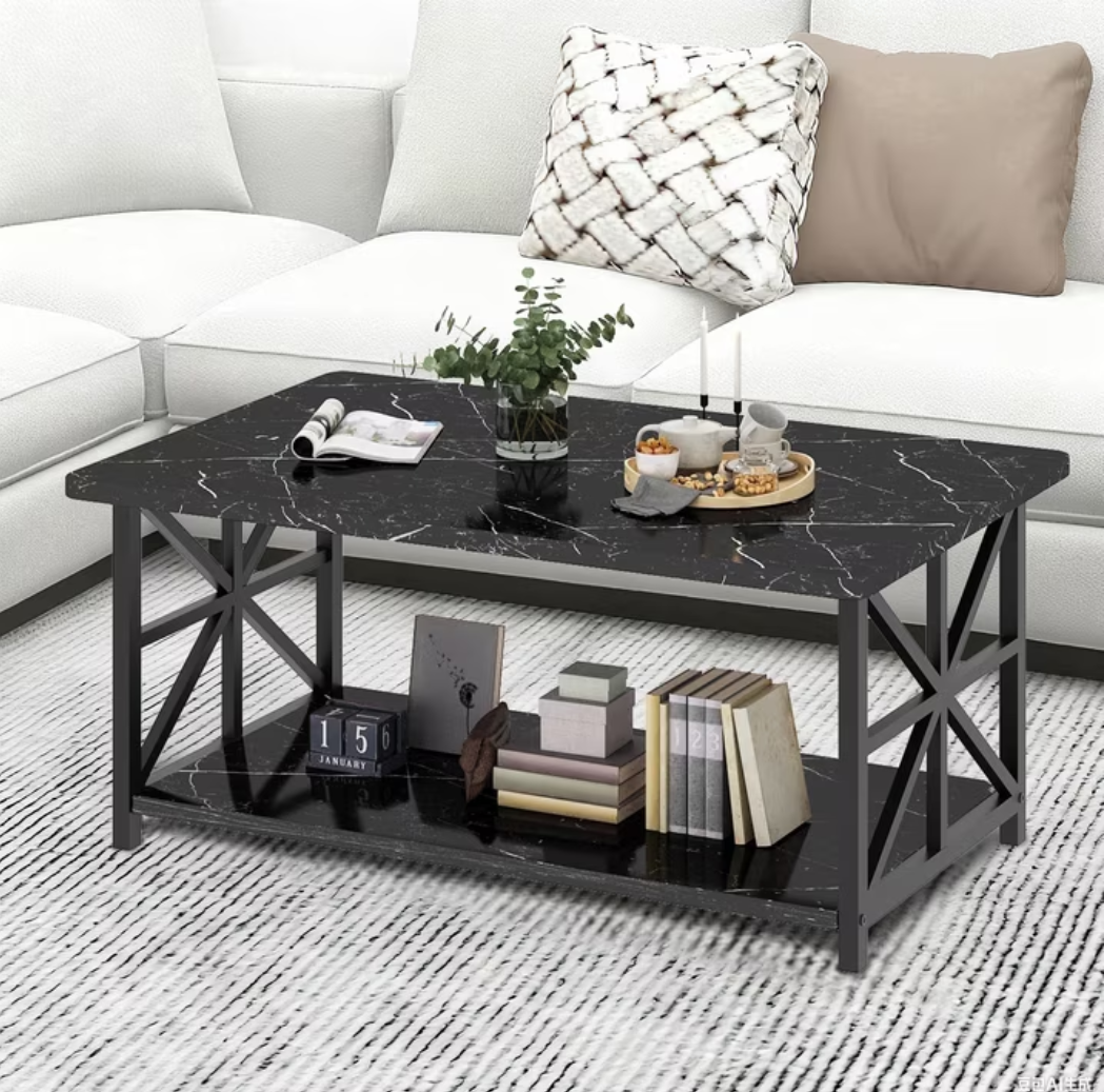 Baxluxe Rectangular Coffee Table with Storage Shelves
