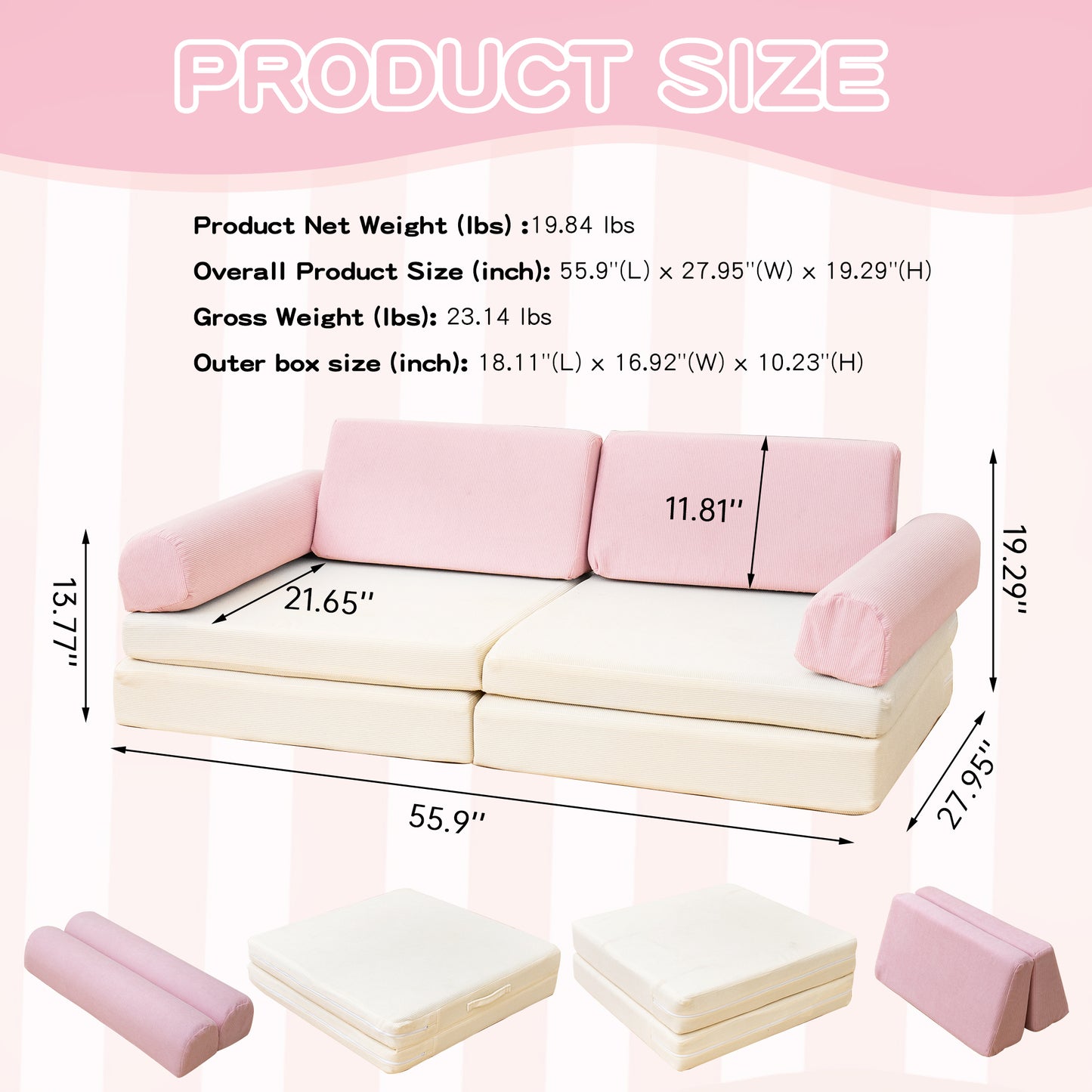 Baxluxe Modular Kids Play Couch, Kids Couch for Playroom, Kids Sofa Couch, 5 Seconds Instant Expansion, Corduroy Fabric