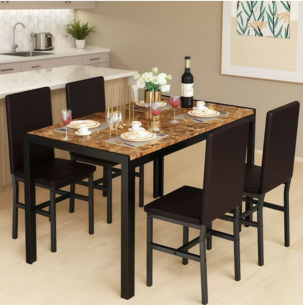 Baxluxe Dining table set for 4 with modern faux marble table top