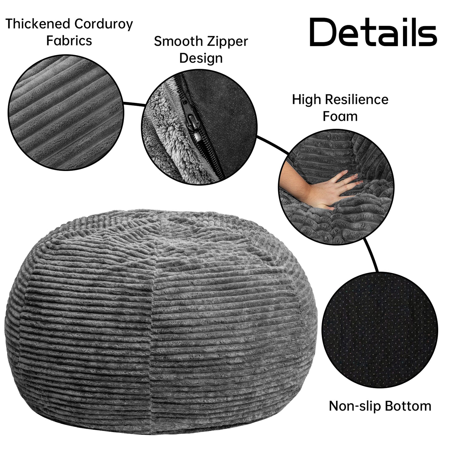 Baxluxe Large Bean Bag Chair for Adults, 6FT Giant Beanbag Chairs with Memory Foam Filled,Ultra Soft Lazy Sofa for Living Room Bedroom,Grey