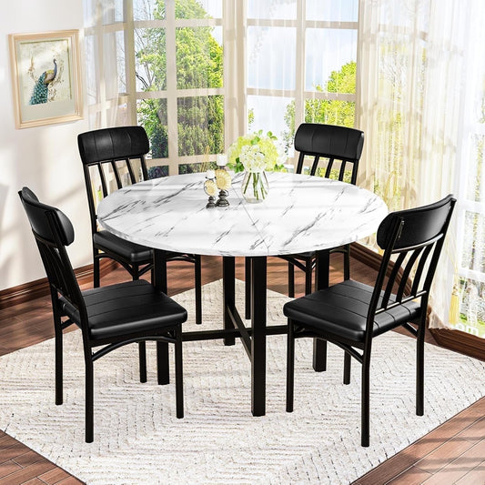 Baxluxe Round Dining Table Set, Modern 4 Person Solid Wood Round Kitchen Dining Table and Chairs Set for Apartment, Small Space, Kitchen Dining Room Round Dining Table, White