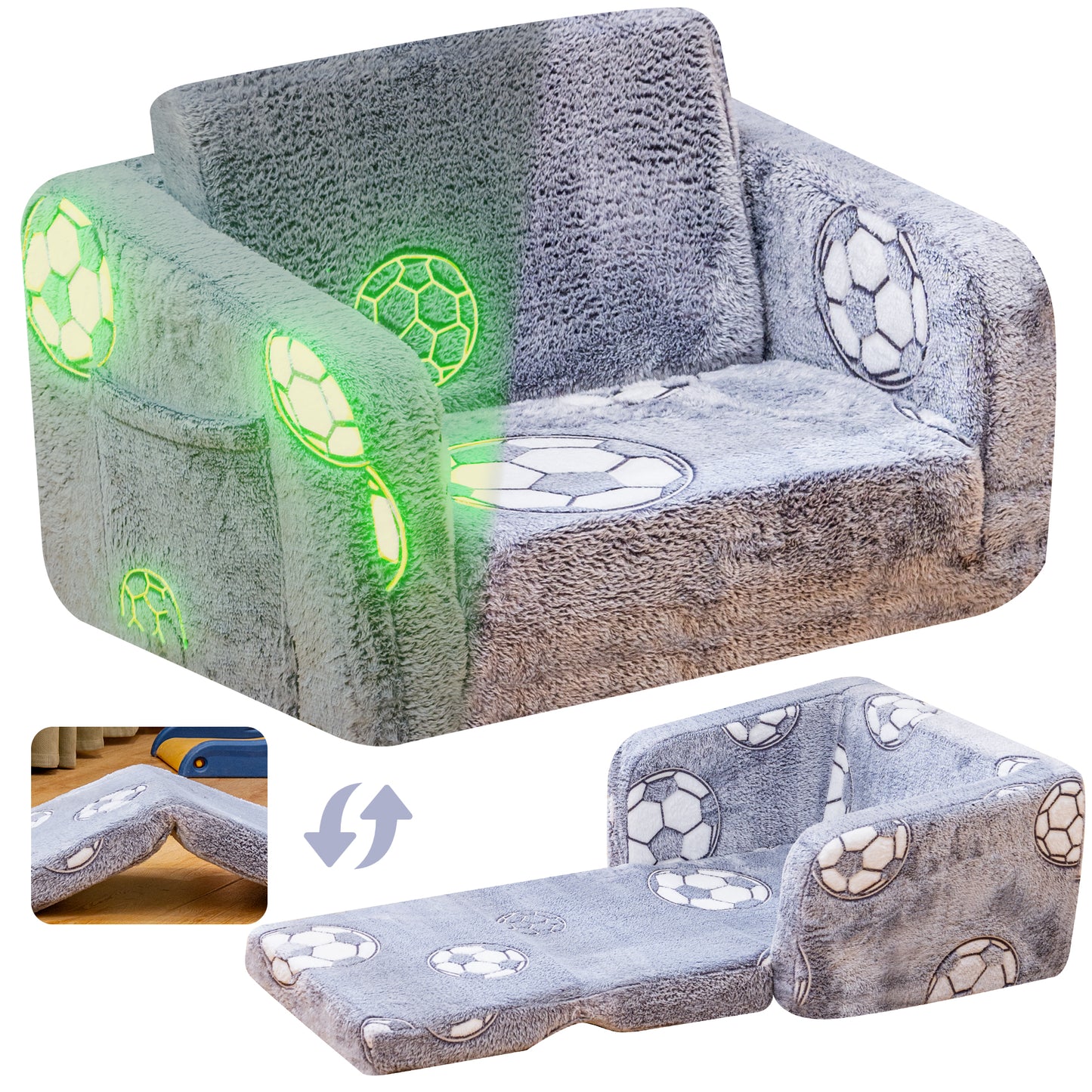 Baxluxe Modular Play Couch - Glow in the Dark Play Couch for Kids, Soft & Comfy, Adjustable Backrest, Suitable for Ages 3+ Years kid foam couch