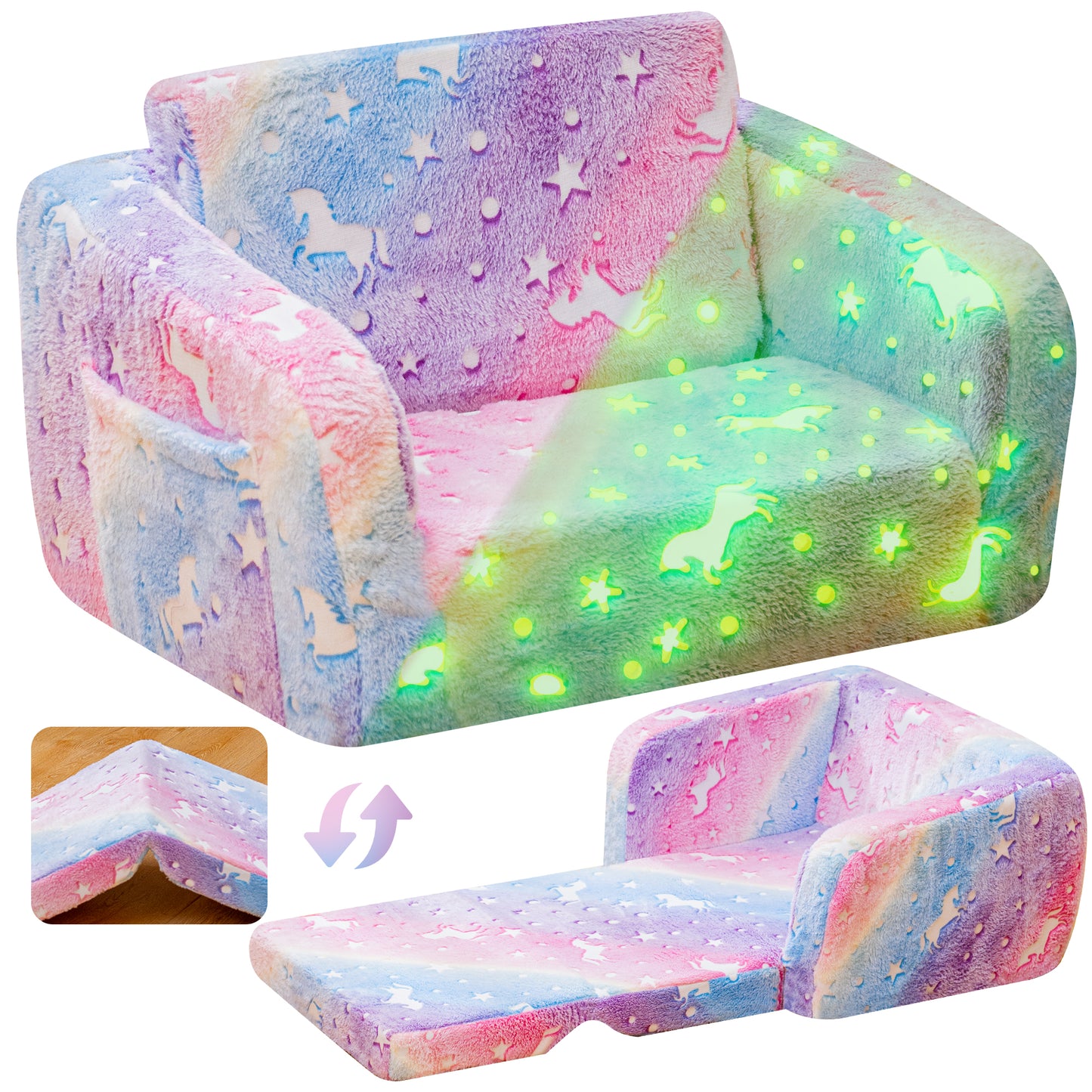 Baxluxe Modular Play Couch - Glow in the Dark Play Couch for Kids, Soft & Comfy, Adjustable Backrest, Suitable for Ages 3+ Years kid foam couch