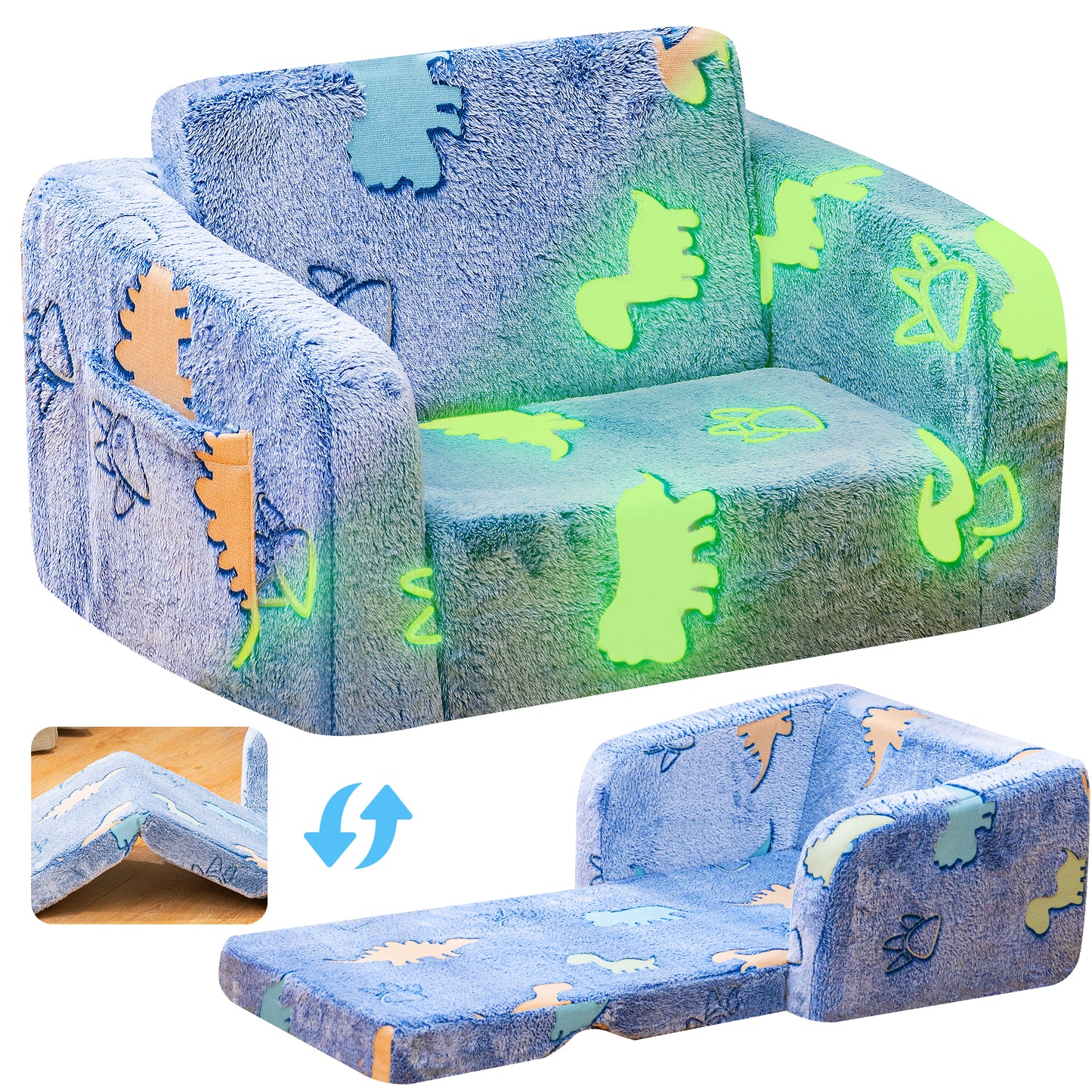 Baxluxe Modular Play Couch - Glow in the Dark Play Couch for Kids, Soft & Comfy, Adjustable Backrest, Suitable for Ages 3+ Years kid foam couch