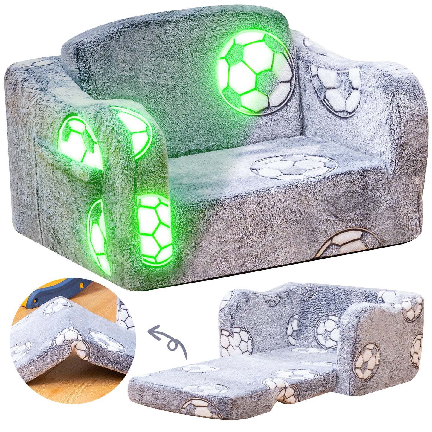 Baxluxe Modular Play Couch for Kids 3+ Years Old, Glow in The Dark Play Couch, Fold Out Couch for Kids, Convertible Kids Fold Out Play Foam and Floor Cushion for Bedroom and Playroom
