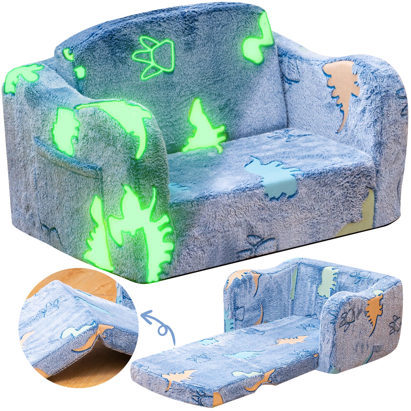 Baxluxe Modular Play Couch for Kids 3+ Years Old, Glow in The Dark Play Couch, Fold Out Couch for Kids, Convertible Kids Fold Out Play Foam and Floor Cushion for Bedroom and Playroom