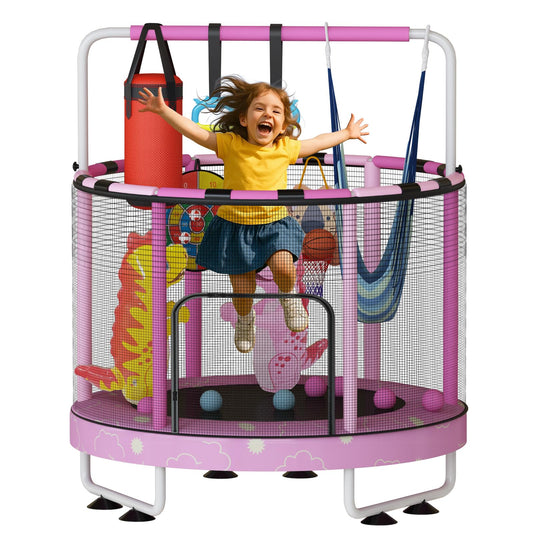 Baxluxe 55" 7-in-1 Upgraded Kids Trampoline, Reinforced Safe Design with Adjustable Height & Net, 500lbs Capacity Indoor and Outdoor Mini Trampoline for Boys & Girls Ages 3-8