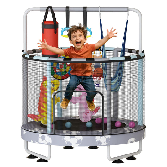 Baxluxe 55" 7-in-1 Upgraded Kids Trampoline, Reinforced Safe Design with Adjustable Height & Net, 500lbs Capacity Indoor and Outdoor Mini Trampoline for Boys & Girls Ages 3-8