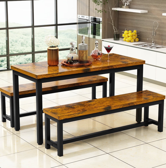 Baxluxe Dining Table Set, Rectangular Dining Table with Bench Set, Dining Table Set for 2-4 for Apartment, Kitchen and Dining Room, Antique Color