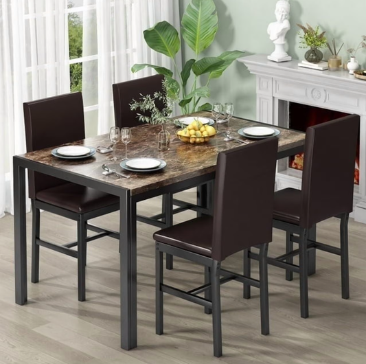Baxluxe Marble Kitchen Dining Set with 4 Upholstered Velvet Chairs for Home Kitchen, Living Room, Dining Room, Black