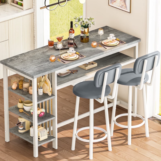 BAXLUXE Kitchen Table and Chairs, Bar Dining Table Set for 2,Dining Table with Chairs,Small Kitchen Bar Table Faux Marble Bar Table with Storage