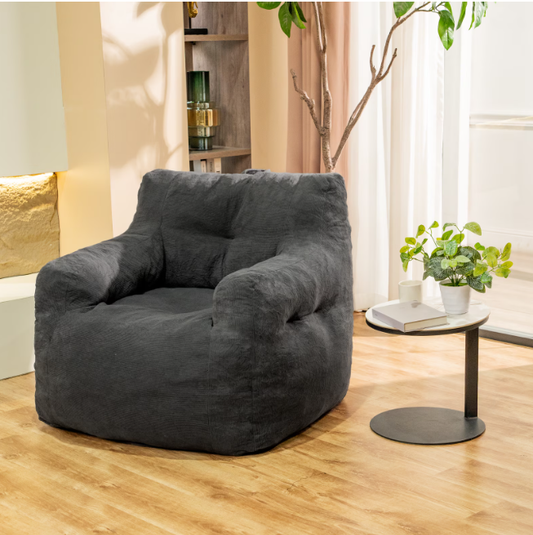 Baxluxe Plush Adult Bean Bag Chair with Headrest & Back Support,Tear Resistant Plush Fabric,Washable Cover,Comfy Lazy Lounge Chair for Indoor Use